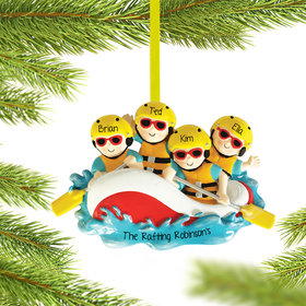 Personalized White Water Rafting Family of 4 Christmas Ornament