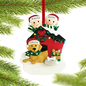 Siblings with Dog Christmas Ornament