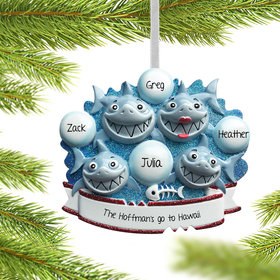 Personalized Shark Family of 4 Christmas Ornament