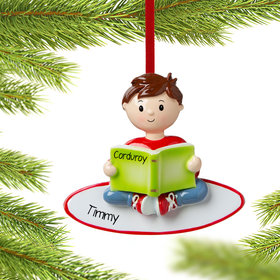 Personalized Reading Boy Christmas Ornament