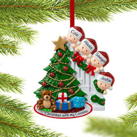 Personalized Present Peeking Family of 4 Ornament