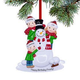 Personalized Family of 3 Building a Snowman Christmas Ornament