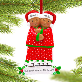 Personalized African American Pajama Family of 2 Christmas Ornament