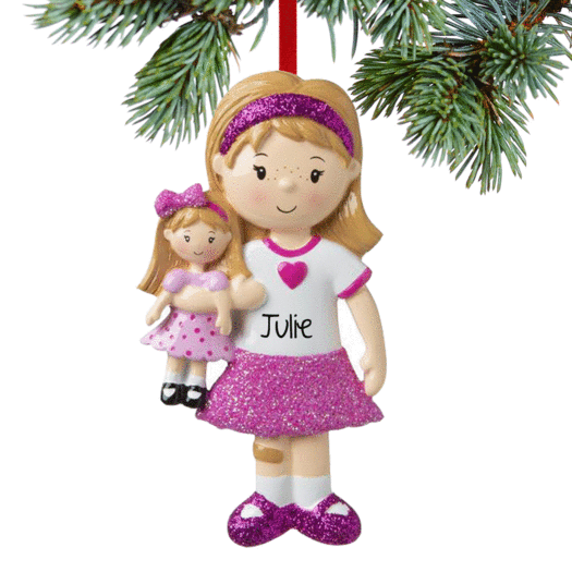 Personalized Girl with Doll Christmas Ornament