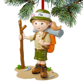 Personalized Girl Hiking with Walking Stick Christmas Ornament