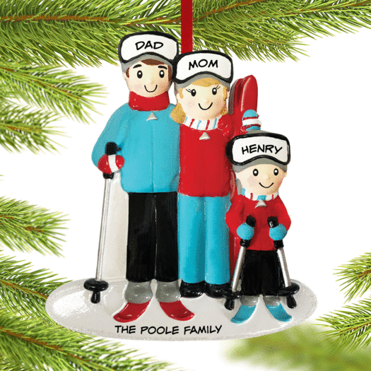 Personalized Ski Family of 3 Christmas Ornament