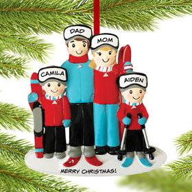 Personalized Ski Family of 4 Christmas Ornament