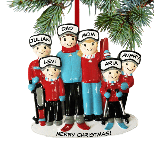 Personalized Ski Family of 6 Christmas Ornament