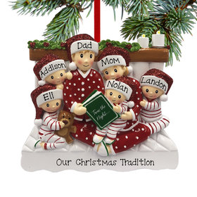 Personalized Reading in Bed Family of 6 Christmas Ornament