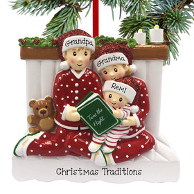 Reading in Bed Family of 3 Grandparents Christmas Ornament