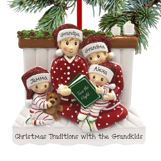 Reading in Bed Family of 4 Grandparents Christmas Ornament