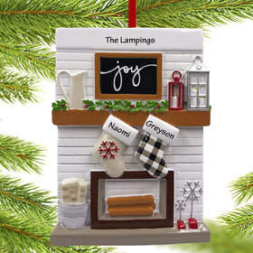 Personalized Fireplace Mantel Couple Christmas Ornament