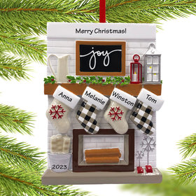 Personalized Fireplace Mantel Family of 4 Christmas Ornament