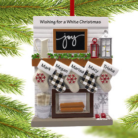 Personalized Fireplace Mantel Family of 5 Christmas Ornament