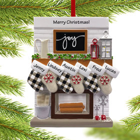 Personalized Fireplace Mantel Family of 6 Christmas Ornament