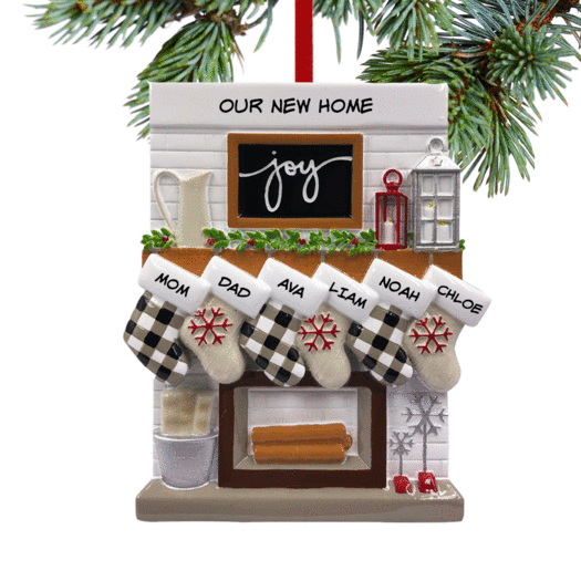 Fireplace Mantel Family of 6 New Home Christmas Ornament