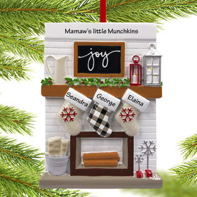 Personalized Fireplace Mantel Family of 3 Grandparents Christmas Ornament