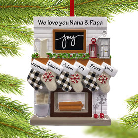 Personalized Fireplace Mantel Family of 6 Grandparents Christmas Ornament
