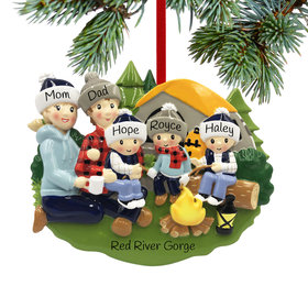 Personalized Camp Fire Family of 5 Christmas Ornament