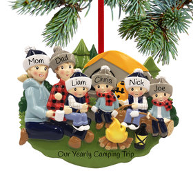 Personalized Camp Fire Family of 6 Christmas Ornament