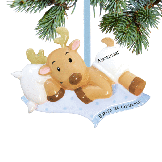 Personalized Baby Boy's First Christmas Reindeer Christmas Ornament