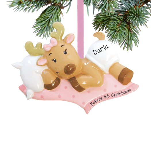 Personalized Baby Girl's First Christmas Reindeer Christmas Ornament