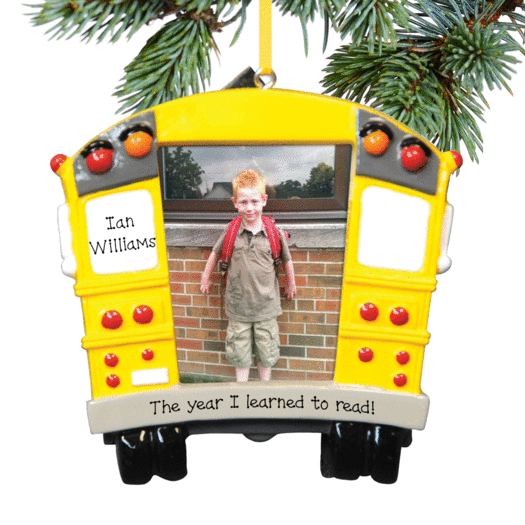 Personalized School Bus Picture Frame Christmas Ornament