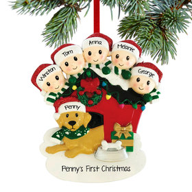 Personalized Family Of 5 With Dog In Doghouse Christmas Ornament
