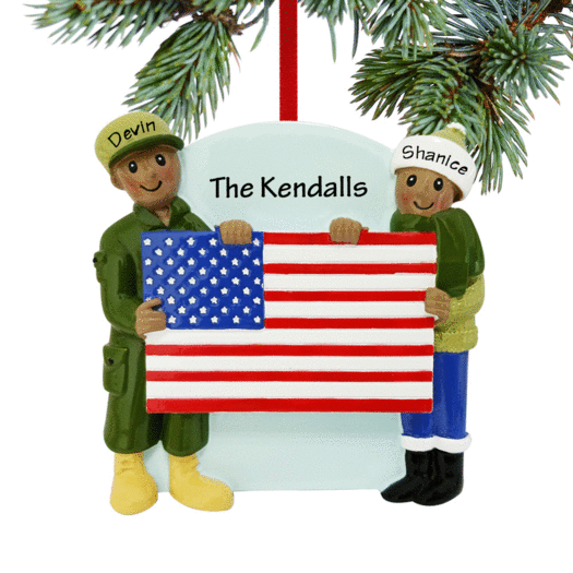 Personalized African American Military Couple Christmas Ornament