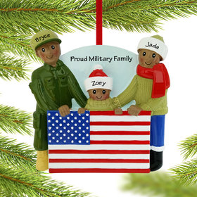 Personalized Military African American Family Of 3 Christmas Ornament