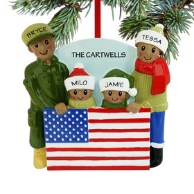 Personalized Military African American Family Of 4 Christmas Ornament