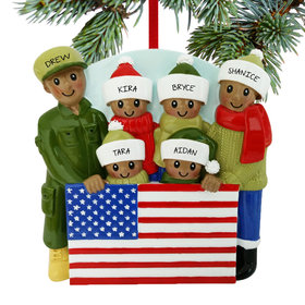 Personalized Military African American Family Of 6 Christmas Ornament