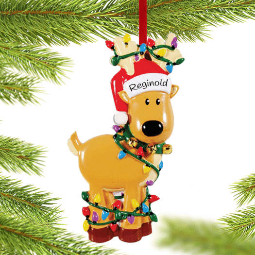 Personalized Deer Tangled In Lights Christmas Ornament