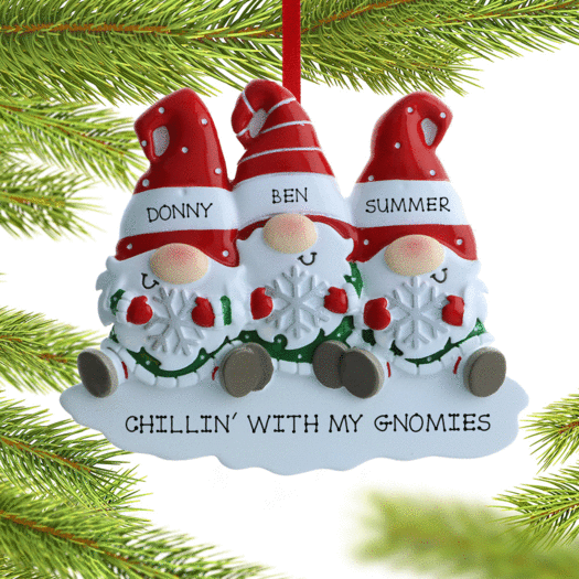 Personalized Gnome Family Of 3 Christmas Ornament