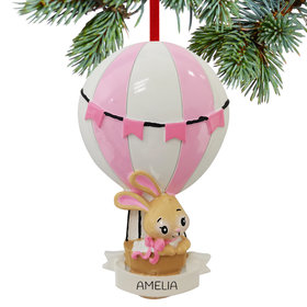 Personalized Baby Girl Bunny In Balloon Christmas Ornament