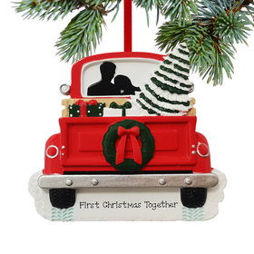 Personalized Couple In Vintage Red Truck Christmas Ornament