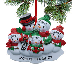 Personalized Classic Snowman Family Of 5 Christmas Ornament