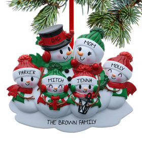 Personalized Classic Snowman Family Of 6 Christmas Ornament