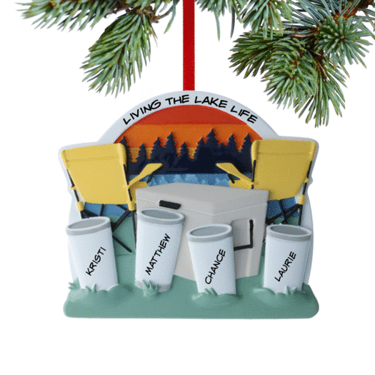 Personalized Family Of 4 Cooler At The Lake Christmas Ornament
