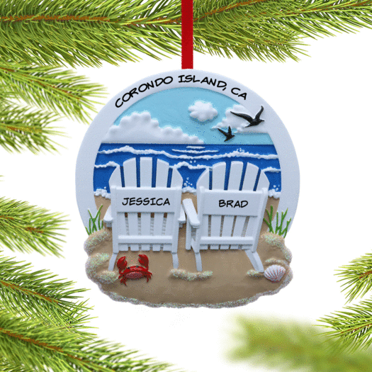 Personalized Adirondack Beach Chair Couple Christmas Ornament