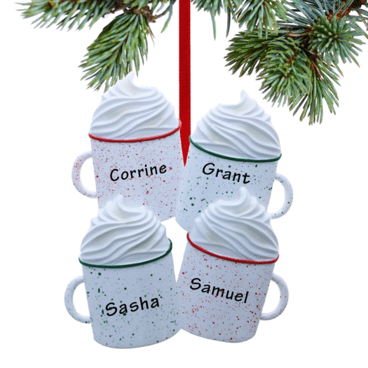 Personalized Hot Cocoa Family of 4 Christmas Ornament