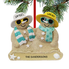 Personalized Sand Snowman Couple Christmas Ornament