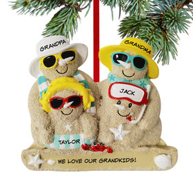 Personalized Sand Snowman Family Of 4 Grandparents Christmas Ornament