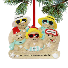 Personalized Sand Snowman Family Of 5 Grandparents Christmas Ornament