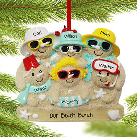 Personalized Sand Snowman Family Of 6 Christmas Ornament