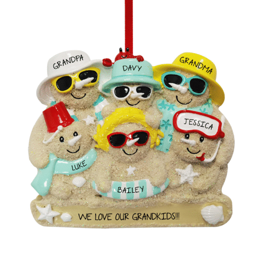Personalized Sand Snowman Family Of 6 Grandparents Christmas Ornament
