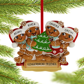 Personalized Gingerbread Family Of 4 Christmas Ornament