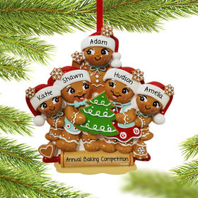 Personalized Gingerbread Family Of 5 Christmas Ornament