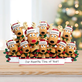 Personalized Reindeer Family Of 10 Tabletop Christmas Ornament