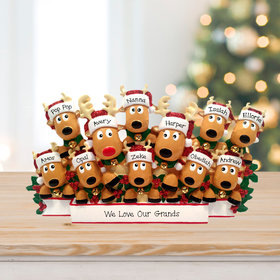 Personalized Reindeer Family Of 11 Tabletop Christmas Ornament
